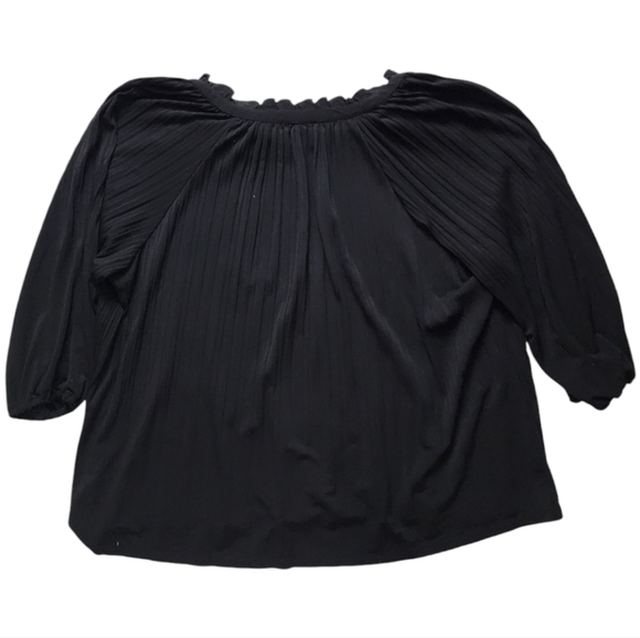 Investments Black Pleated Balloon Sleeve Blouse Top Size L Adjustable Neckline - Picture 4 of 8